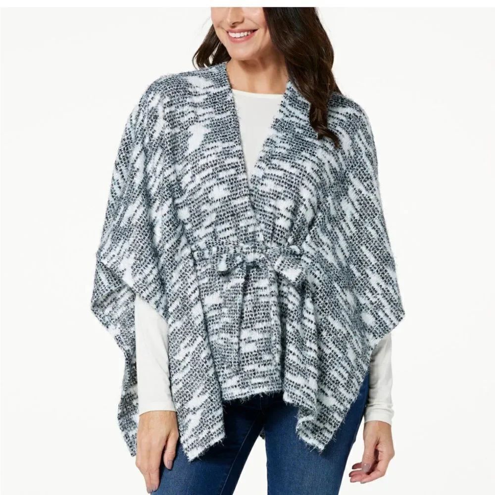 Colleen Lopez Fuzzy Knit Belted Poncho Size XL / 1X NWOT